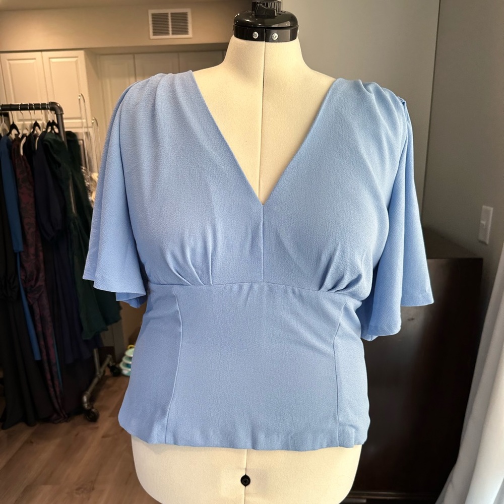Pale Blue Flutter Sleeve Blouse